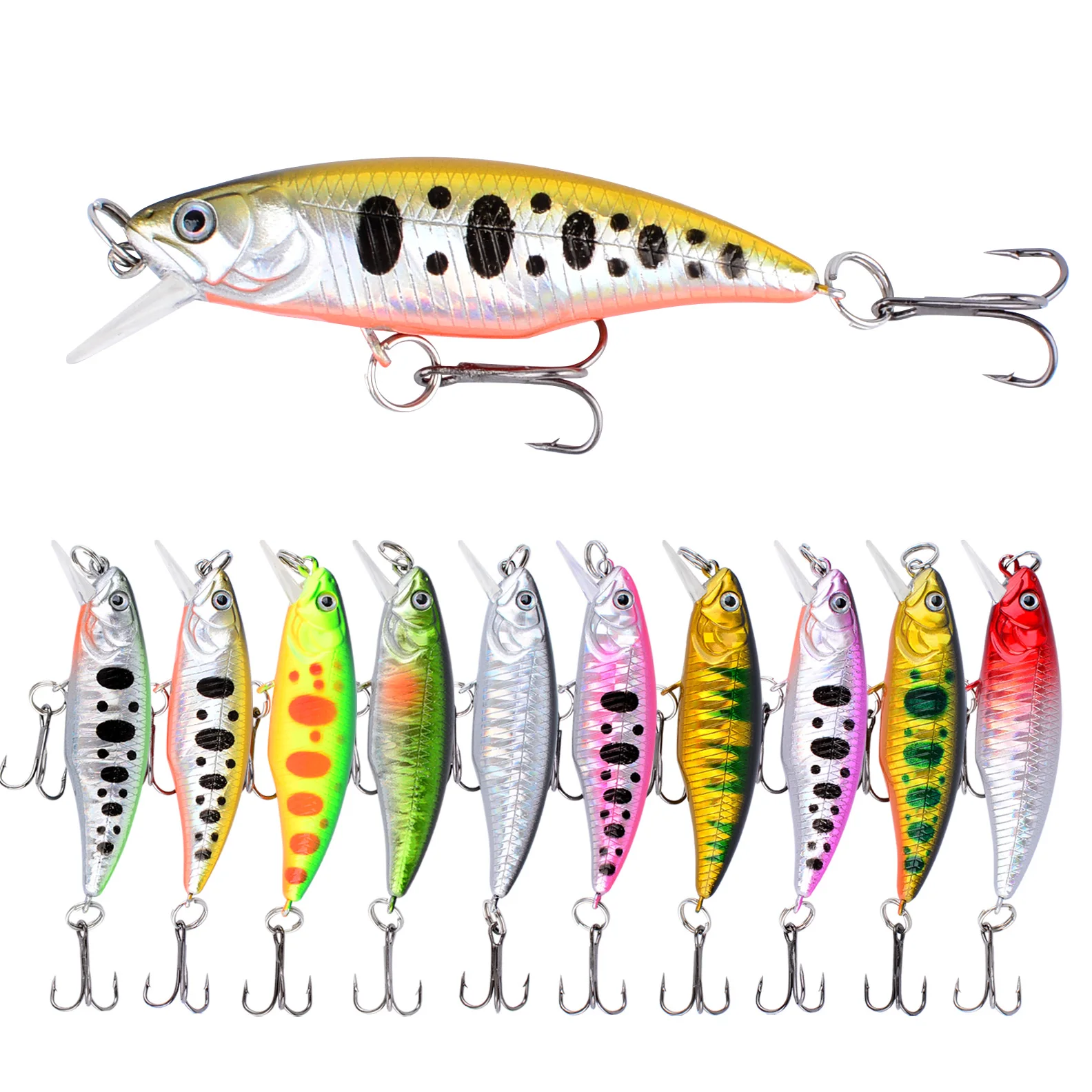 10 Uds. Señuelos de Pesca de pececillo que se hunden Isca Pesca Wobblers cebo duro Artificial para carpa trucha lubina tiro largo Jerkbait Swimbait