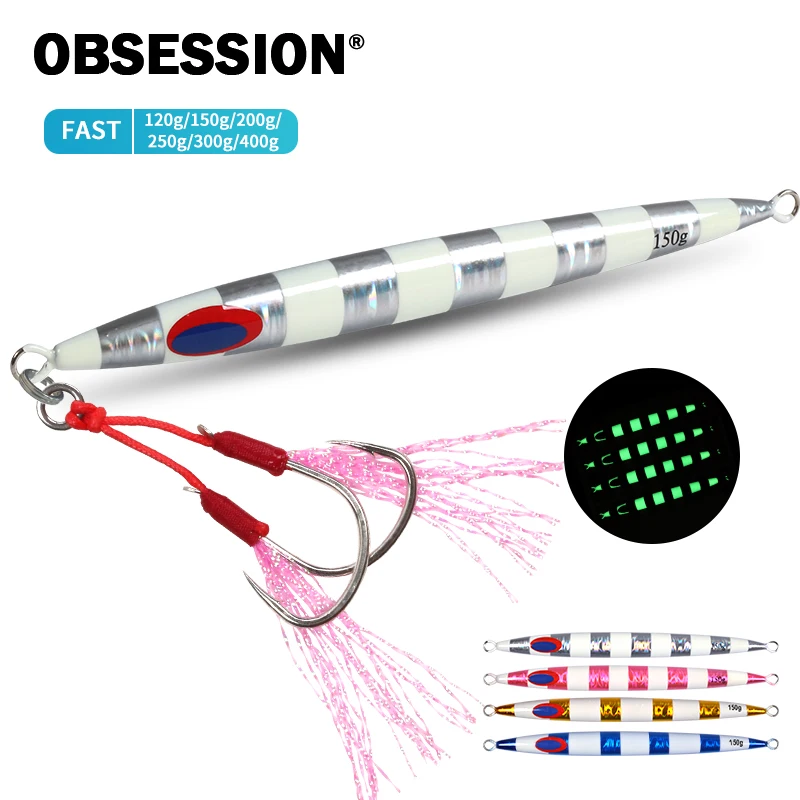 OBSESSION J28 120g 150g 200g 250g 300g cebo de pesca Jigging de agua salada de hundimiento rápido Isca velocidad caída Jig cebos plantilla de Metal señuelo