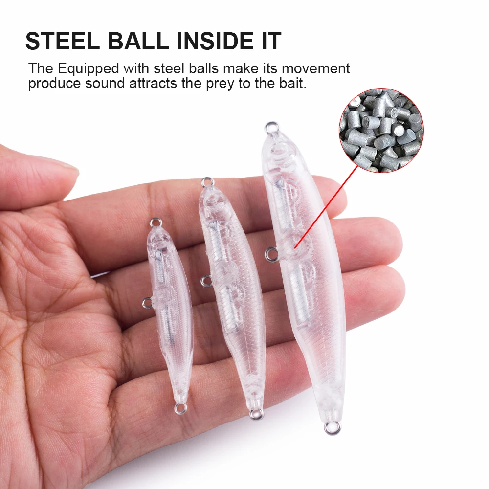 Hanlin-cebos en blanco para pececillos, cebos Wobblers, lápiz Artificial de plástico duro, aparejos de pesca sin pintar, DIY, 5/6/8CM, 2,5/5/9G - imagen 4