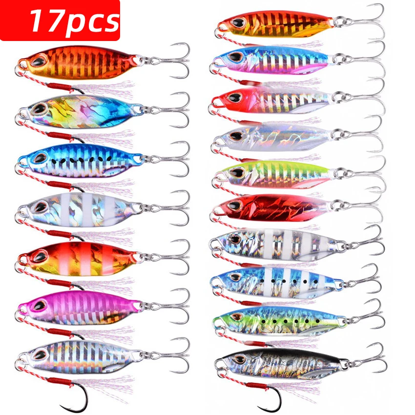 Jig lento de Metal, cuchara fundida, 15g- 40g, 50g, cebo Artificial, pesca en orilla, Jigging, plomo, raya de Metal, Señuelos de Pesca, plantillas, juego de señuelos de 17 piezas - imagen 2