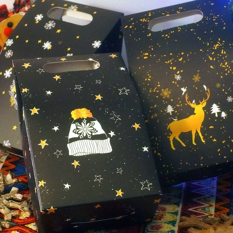Caja de regalo de Navidad, bolsa de papel de ciervo de cielo nocturno, caja de dulces de galletas de Chocolate, bolsa de regalo de decoración navideña, 5 piezas por juego - imagen 5