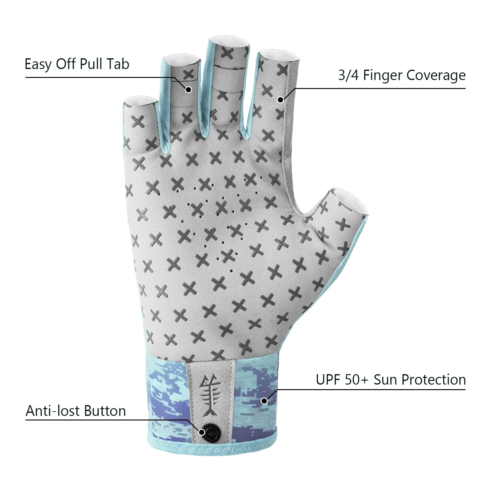 BASSDASH transpirable 3/4 dedos UPF 50+ guantes de sol antideslizantes de silicona palma para hombres mujeres pesca sin dedos ciclismo correr - imagen 2