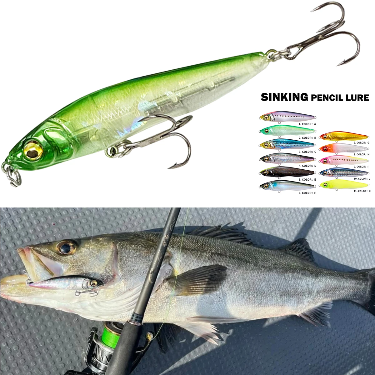 Señuelo de pesca con lápiz que se hunde, 9cm, 18,2g, Isca de agua salada, Wobbler Artificial para lubina, cebo duro, anzuelos triples, Swimbait Jerkbait - imagen 3