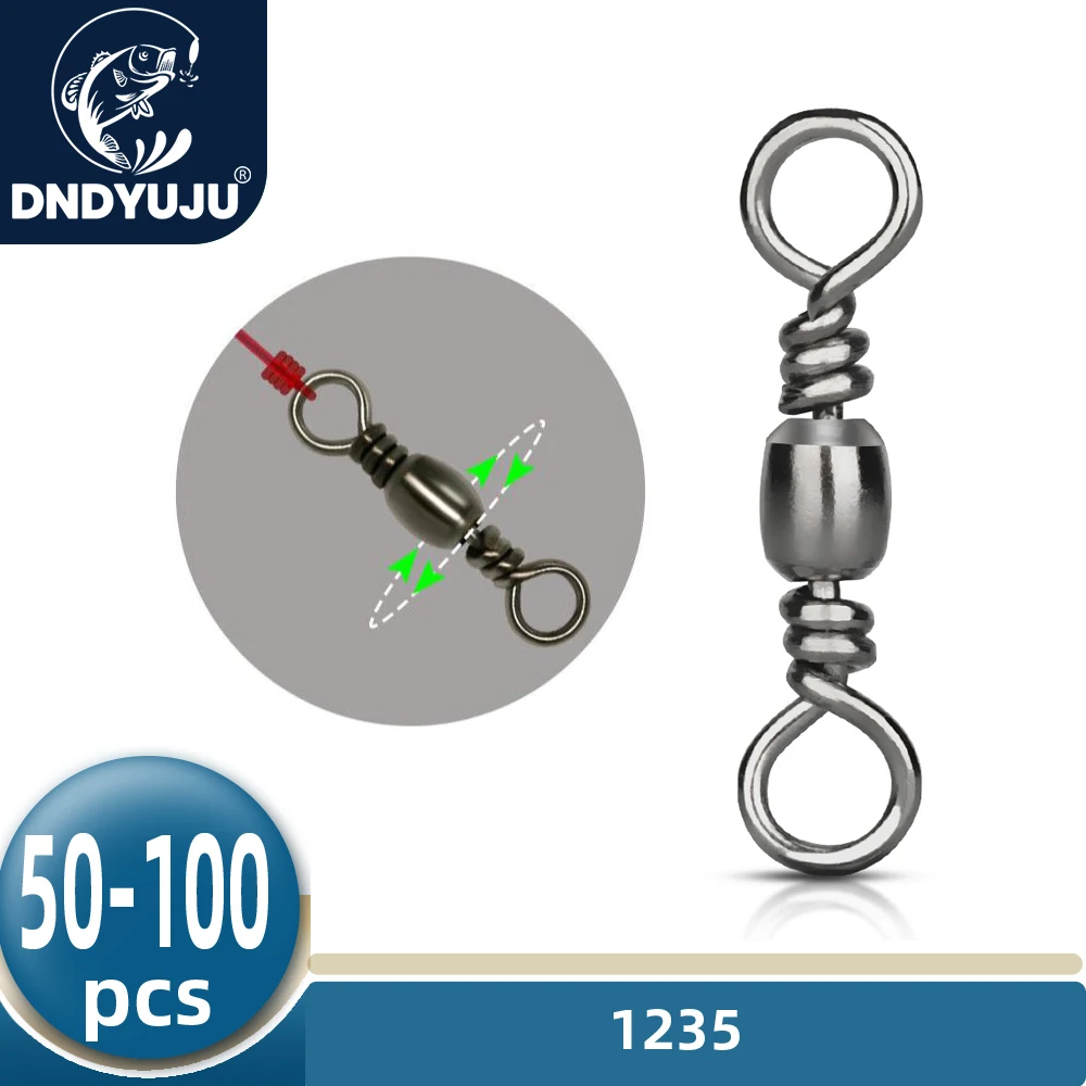 DNDYUJU 50 o 100 Uds. Rodamiento de barril de pesca de acero al carbono anillo giratorio sólido anzuelo señuelos conector accesorios de pesca