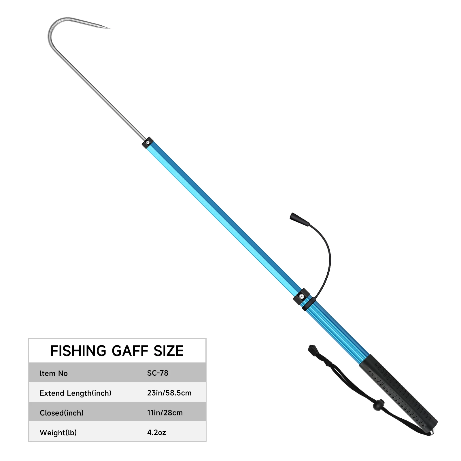 SANLIKE-gancho de pesca telescópico de 60cm, gancho de acero inoxidable, poste telescópico de aluminio, agarre de goma, accesorios de pesca al aire libre - imagen 4