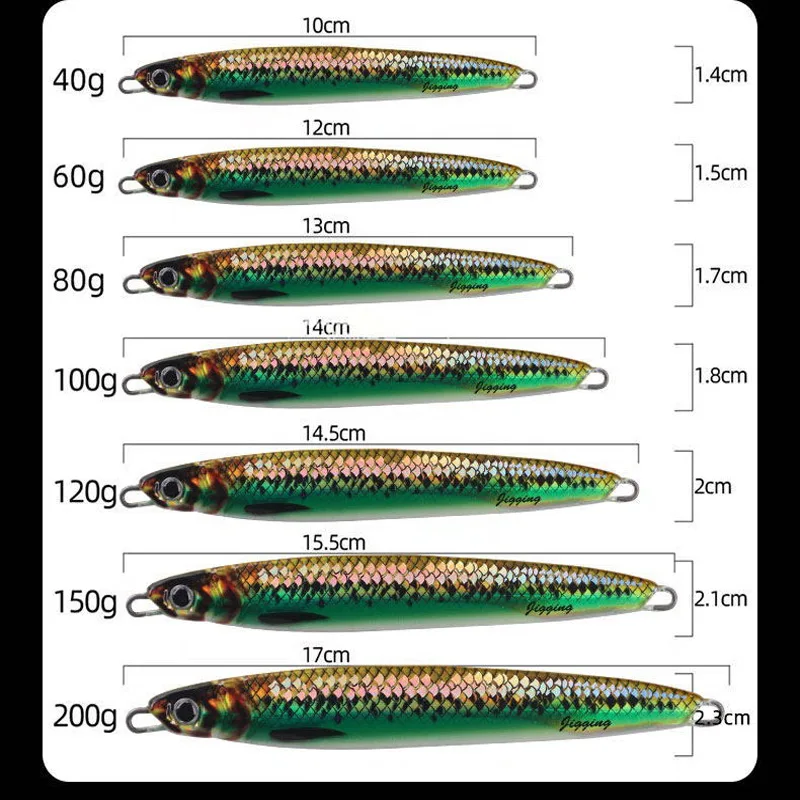 Señuelo de pesca de Metal, anzuelo luminoso de 40g-200g, cuchara de Jigging, pesca Al curricán, señuelo de Pesca de Mar de fundición larga, agua salada para lubina, Lucio, Walleye - imagen 2