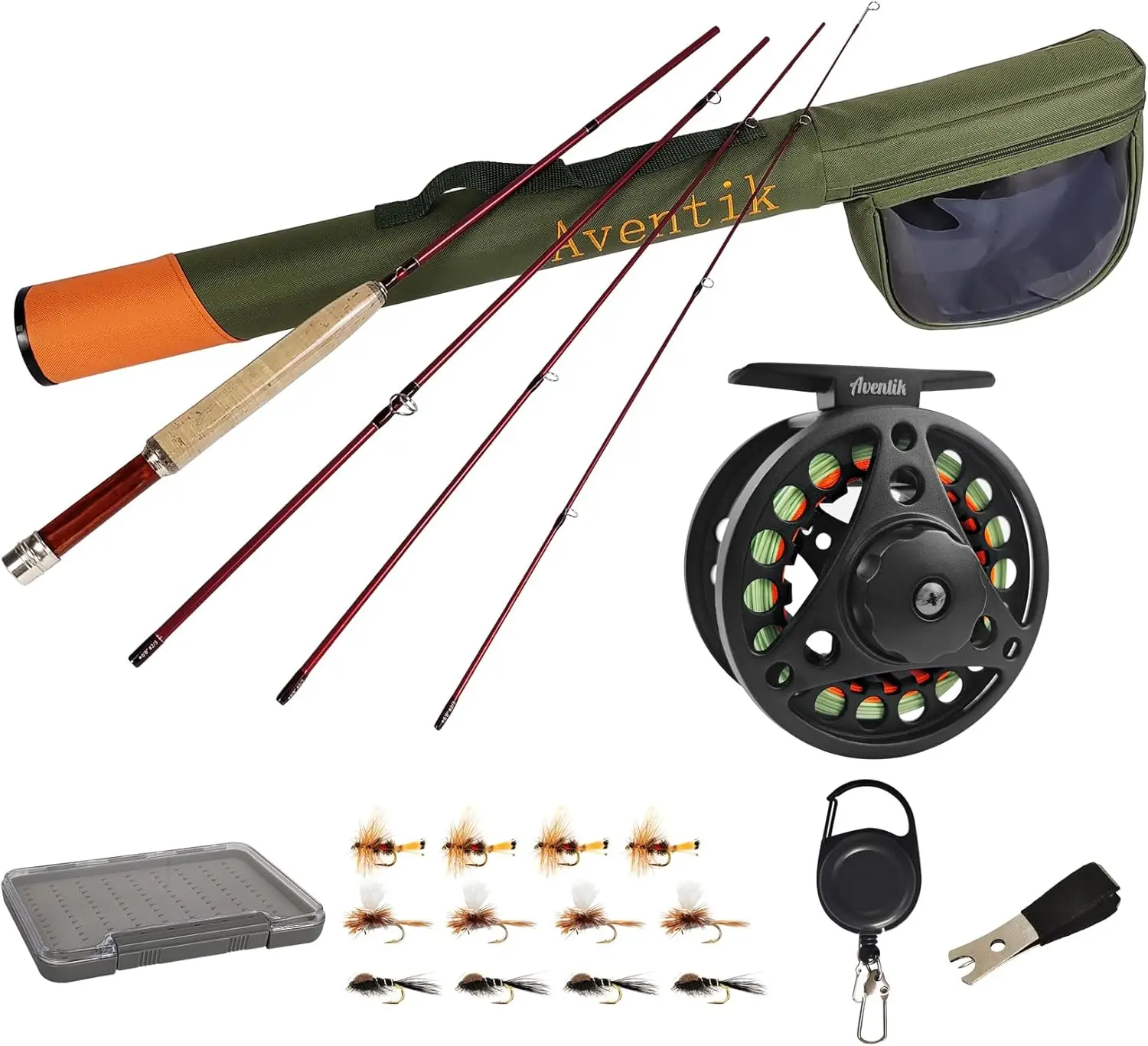 Aventik Extreme Kit combinado de pesca con mosca 0/1/2/3/4/5/6 Kit de carrete y caña de pescar con mosca de arranque de peso con una maleta de viaje