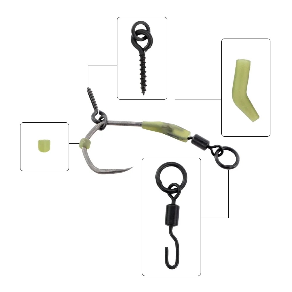 Hirisi-Juego de 10 unidades de cuentas giratorias para pesca de carpa, 20 piezas de cambio rápido, de goma, anzuelos, accesorios de pesca, mangas antienredos, M13-2 - imagen 5