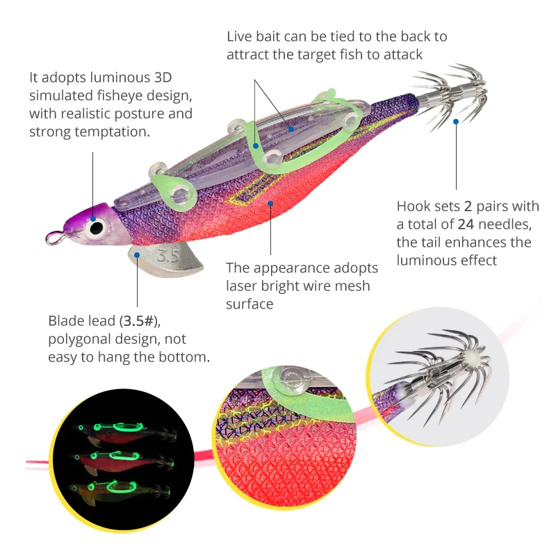 Nuevo señuelo de pesca, plantilla de calamar, anzuelo luminoso Webfoot, pulpo Egi, anzuelo de sepia, cebo duro Artificial, señuelo de camarón de mar de agua salada - imagen 5