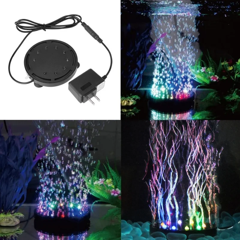 Lámpara LED colorida para acuario, luz de burbuja de oxígeno que brilla en la oscuridad, impermeable, accesorios de decoración para pecera, 9LED/12LED - imagen 3
