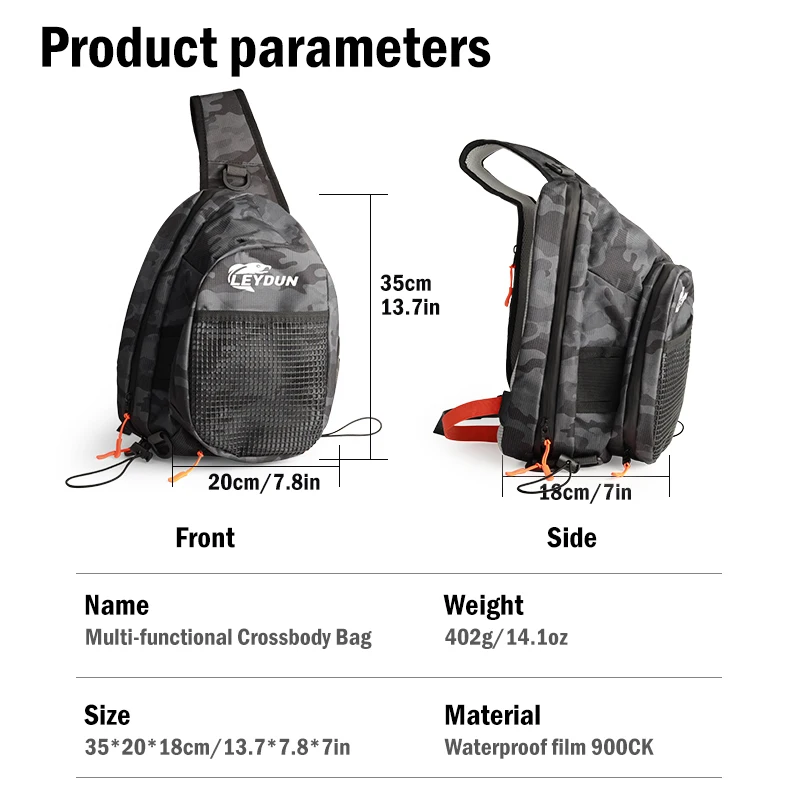 LEYDUN 35*20*18cm bolsa de aparejos de pesca multifuncional nailon impermeable de gran capacidad bolsa cruzada de pesca deportiva al aire libre - imagen 2
