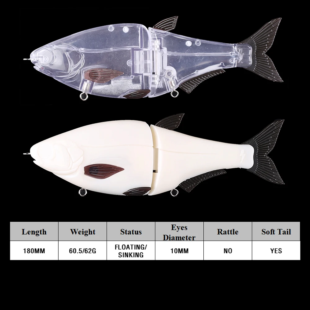 Chan'sHuang-Cebo en blanco sin pintar de 18cm, cebo deslizante flotante/hundimiento, cola suave, Swimbait, señuelo de pesca Artificial DIY, 1 unidad - imagen 2