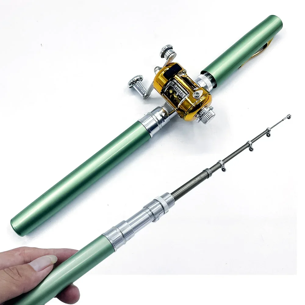 Mini bolígrafo de bolsillo telescópico portátil, caña de pescar giratoria, carrete de tambor de arrastre, alimentador ultraligero de aleación de aluminio, Kit de poste de pescado, 1 Juego - imagen 4