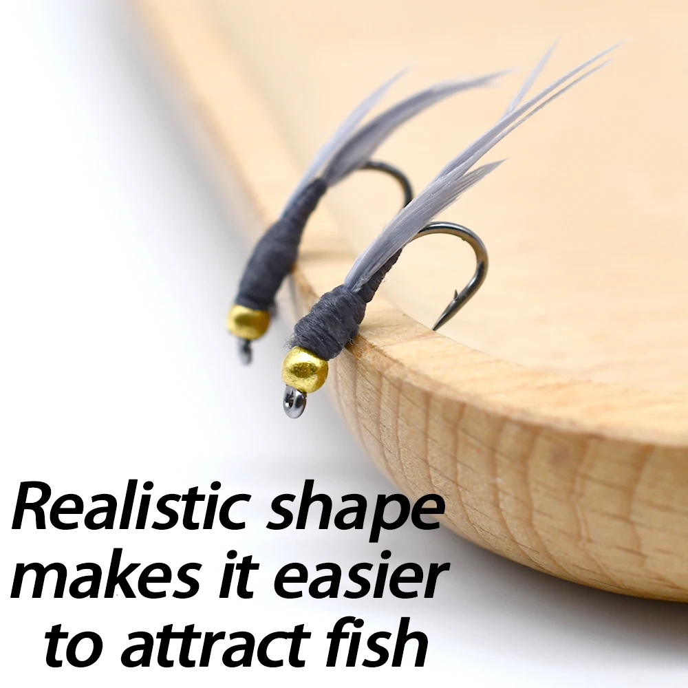 MNFT 10 unidades/paquete 9 #   Beadhead cuerpo negro ninfa mosca trucha cebos de pesca con mosca señuelos - imagen 5