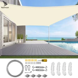 Vela cuadrada rectangular impermeable con Kit de herrajes, toldo de bloque UV 98% para Patio exterior, jardín, refugio solar, tienda grande