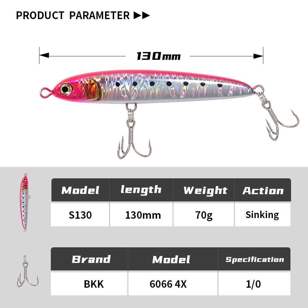 JIGGING PRO-señuelo de pesca de 130mm y 70g, cebo de pesca de mar para atún, pez rey, Amberjack, caballa - imagen 2