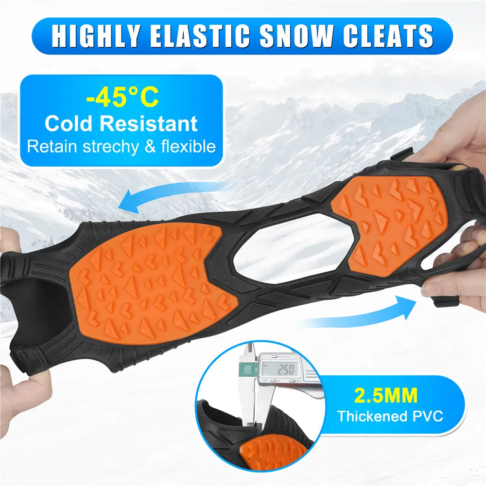 Tacos de hielo sin clavos, Crampones de tracción antideslizantes para nieve, zapatos sin cordones, chanclos para interiores y exteriores, banda de rodadura de goma ligera de pie completo - imagen 4