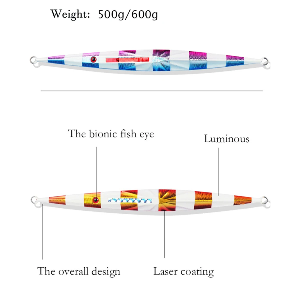 VOLIN-Cebo duro luminoso para agua salada, señuelos Jigging de 500g, 600g, plantillas de Metal de caída rápida, 1 unidad, nuevo - imagen 5