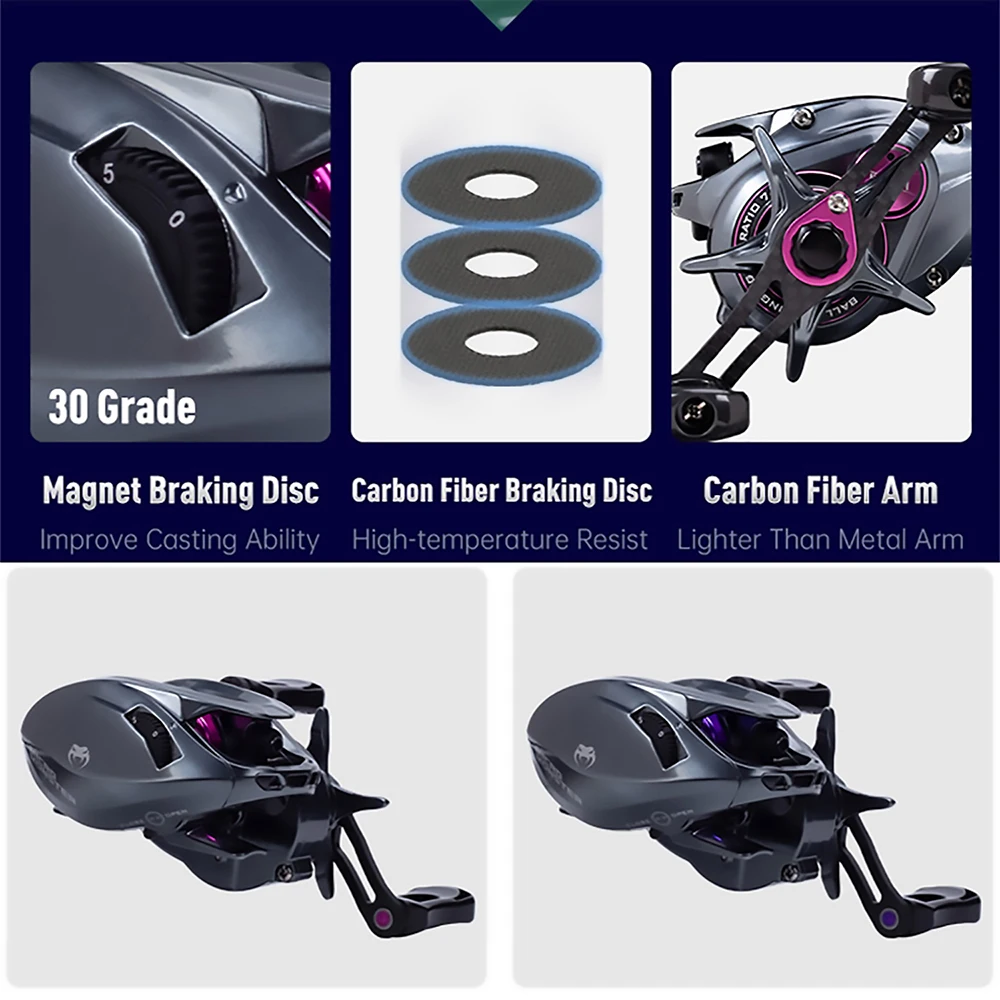 Carrete de pesca Kingdom Baitcasting, carrete ultraligero de 135g, cebo 7,1: 1 8,1: 1, 4kg, carrete poco profundo Micro Monster, bobina de juego ligera - imagen 2