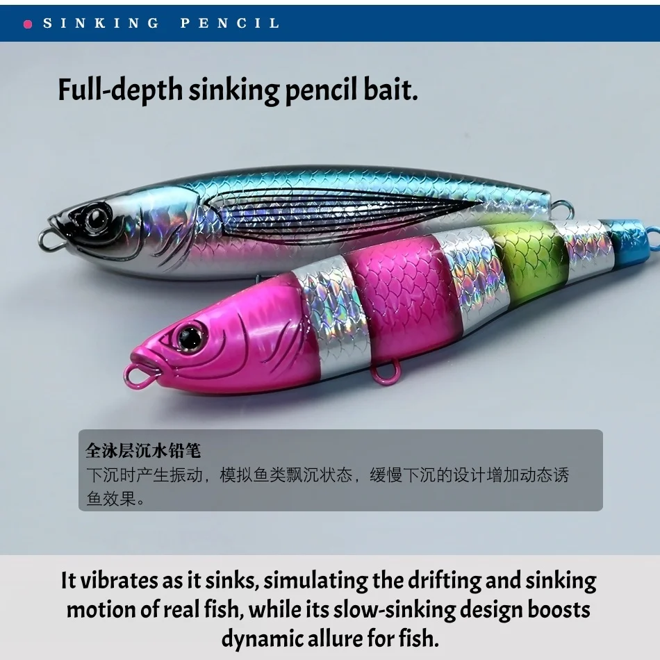 Swolfy, 1 unidad, 115mm, 52g, 125mm, 78g, lápiz de fundición larga para agua salada, señuelo de pesca que se hunde, cebo de mar Artificial, aparejos adhesivos - imagen 2