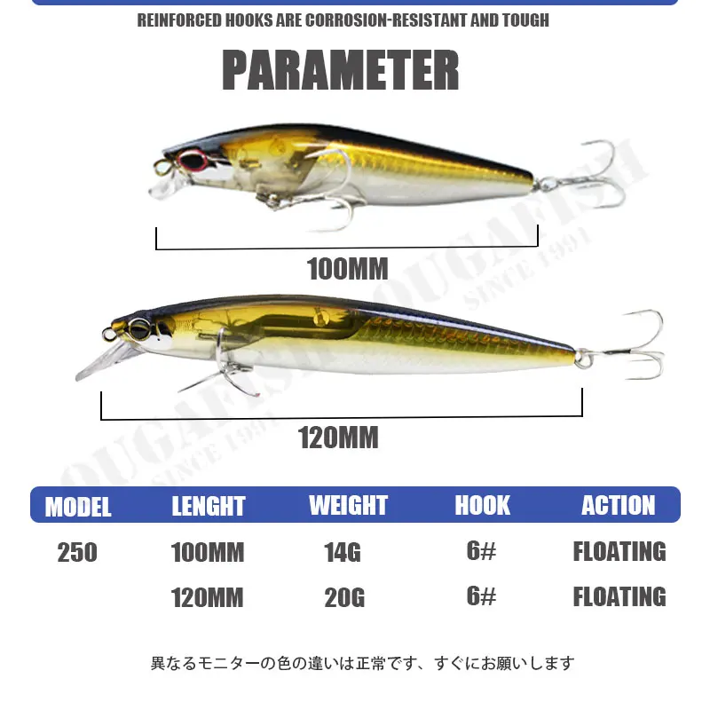 Señuelos flotantes de Pesca de lubina, cebo duro de 120mm y 100mm con hoja de Flash, buenos Wobblers, Accesorios artificiales de Mar Isca - imagen 3