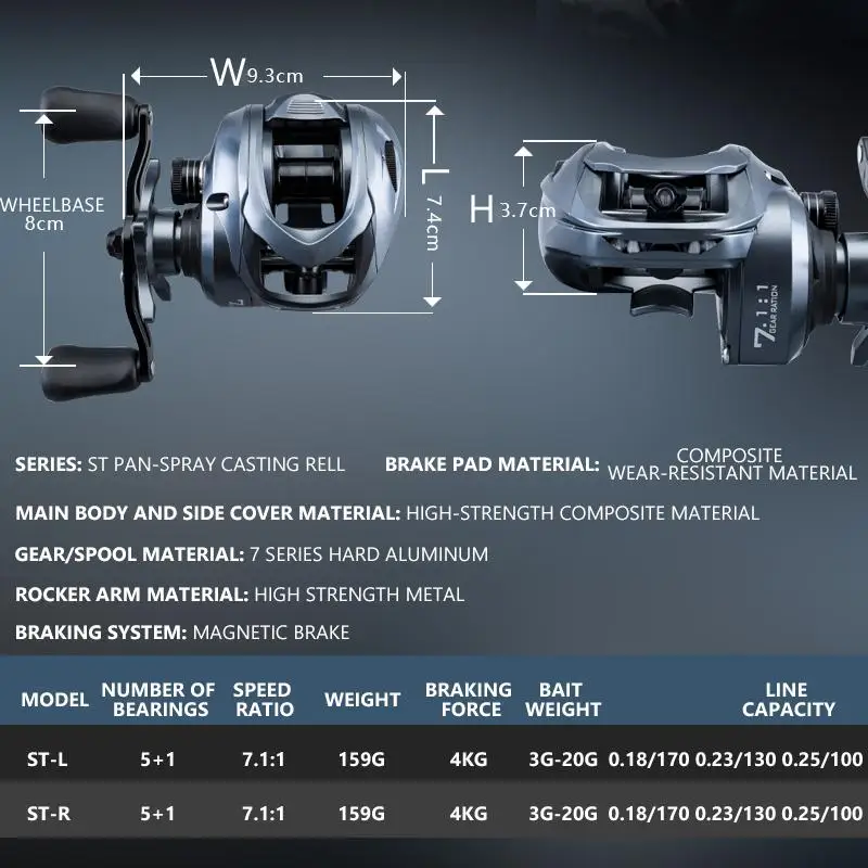 Carrete de fundición Mavllos ST Light BFS, relación de velocidad 7:1:1, carrete de aluminio, señuelo de agua dulce, carrete de pesca Baitcasting, potencia de arrastre 4KG - imagen 2