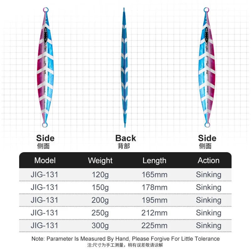 TEASER J131 pesca de agua salada cebo de Metal Jigging 120g 150g 200g 250g 300g Jigbait luminoso pesca de hundimiento rápido señuelo de plantilla de Metal - imagen 3