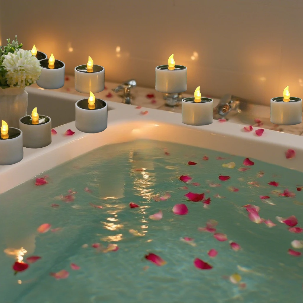 Velas Led solares de té sin llama para exteriores, luces de té solares impermeables, velas recargables para fiesta, jardín, decoración del hogar, 12 Uds. - imagen 5