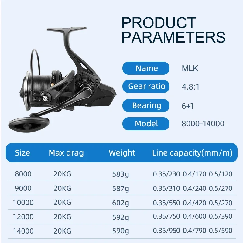 Carretes de pesca giratorios grandes 7BB arrastre máximo 20KG potente carrete de pesca de carpa de agua dulce de agua salada serie 6000 8000 10000 12000 14000 - imagen 3