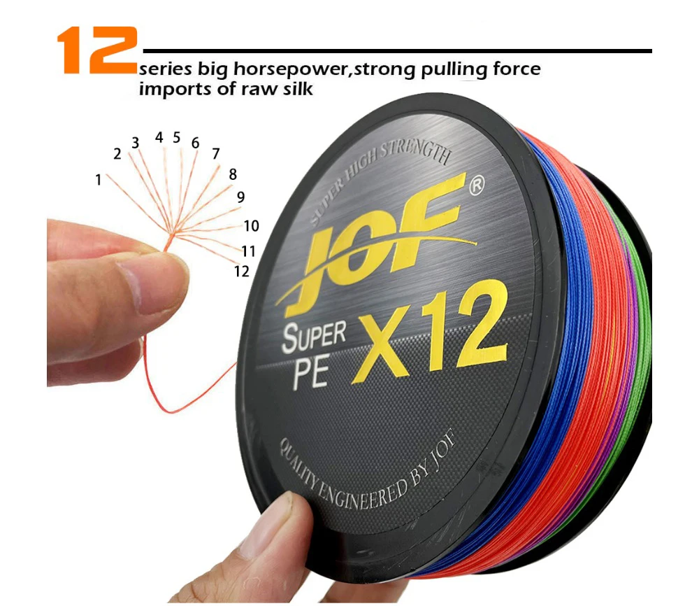 Línea de pesca JOF X12 de 500M, 12 hebras trenzadas de PE, alambre fuerte, multifilamento de 25-92lb, herramienta japonesa duradera para agua salada de mar, 11,3-41,8 kg - imagen 4