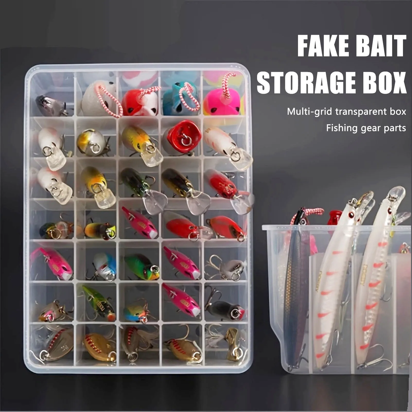 Caja de almacenamiento de Señuelos de Pesca de 35/56 rejillas, estuche organizador de equipo de pesca transparente portátil, caja de almacenamiento de gran capacidad para herramientas de pesca