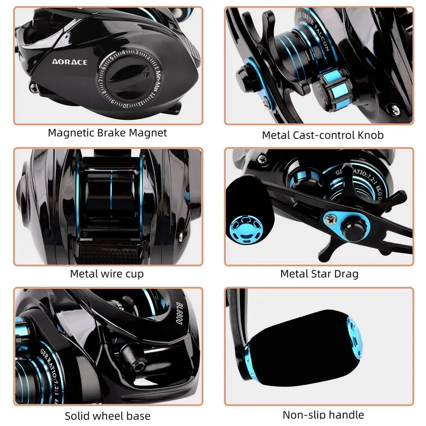 Carrete de Pesca Baitcasting, arrastre máximo de 10KG, relación de transmisión 7,2: 1, alta velocidad, carrete de fundición de cebo para Pesca de agua salada, rueda de Pesca de agua dulce - imagen 5