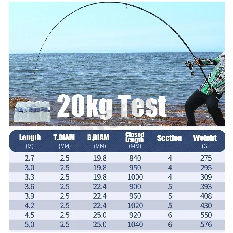 Caña de pescar telescópica, 2,7/3,0/3,6/4,2/4,5/5,0 m, caña de lanzamiento de distancia, potencia giratoria, 5-300g, caña de Baitcasting de carbono para Surfcasting - imagen 5