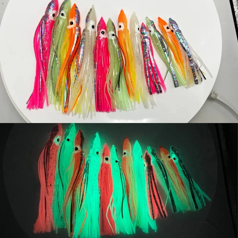 ZYZ 50 Uds. Señuelos de pulpo blando 8/10/12CM cebo luminoso para pesca en el mar simulación Artificial faldas de calamar señuelo pesca en barco Fakebait - imagen 3