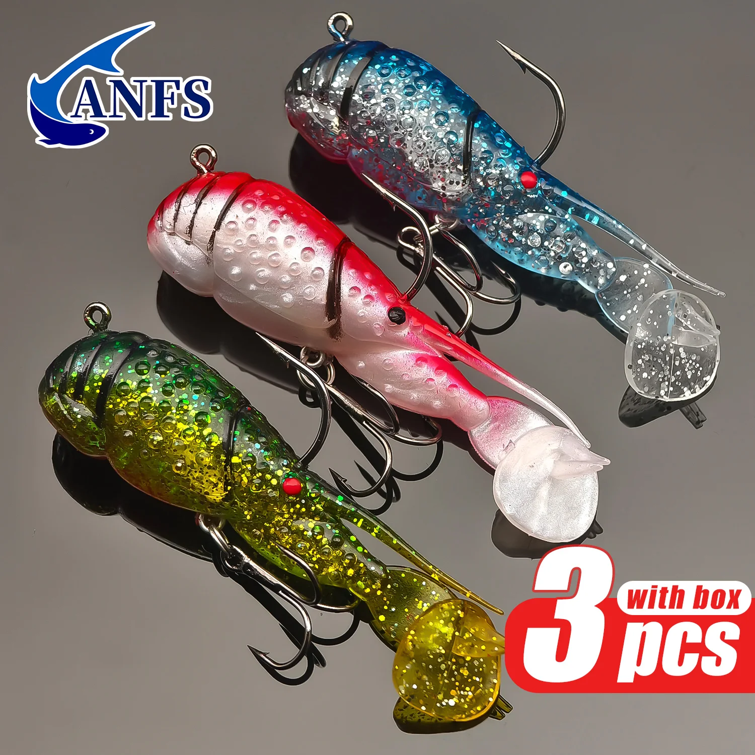 ANFS 3 uds 21g/0,739OZ Kit de señuelos tipo camarón, señuelo de pesca suave para pesca en agua dulce y salada - imagen 2