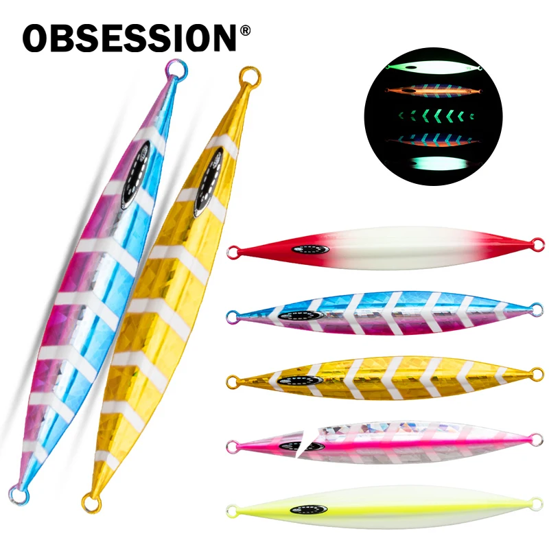 OBSESSION J131 120g 150g 200g 250g 300g pesca en agua salada cebo de Jigging de Metal luminoso duro hundimiento señuelo Jigbait de Metal brillante - imagen 2