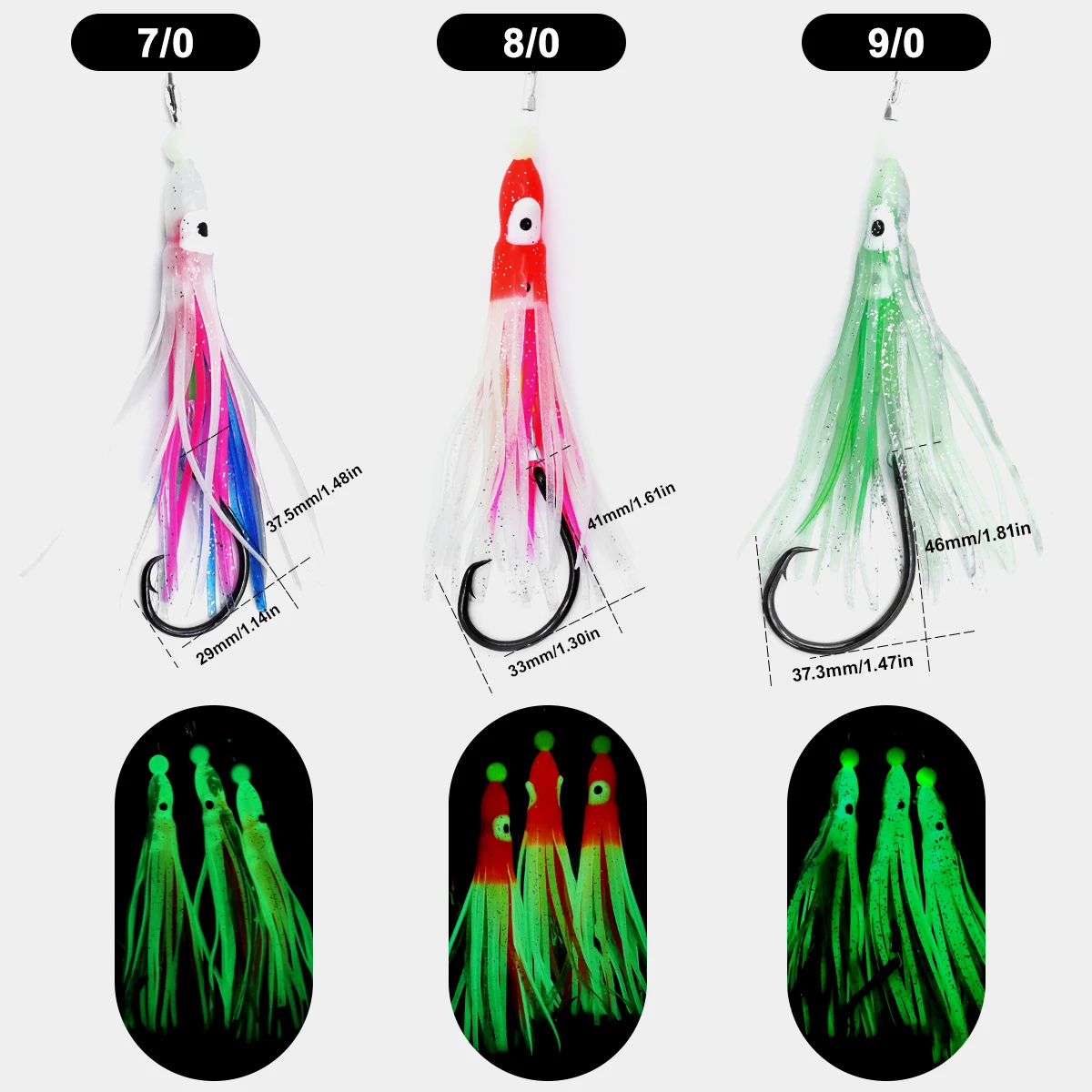 ZYZ-anzuelos de cuerda de pesca en el mar, cebo falso de pulpo luminoso con círculo negro, para agua salada, 7/0 #8/0 #9/0 # - imagen 3