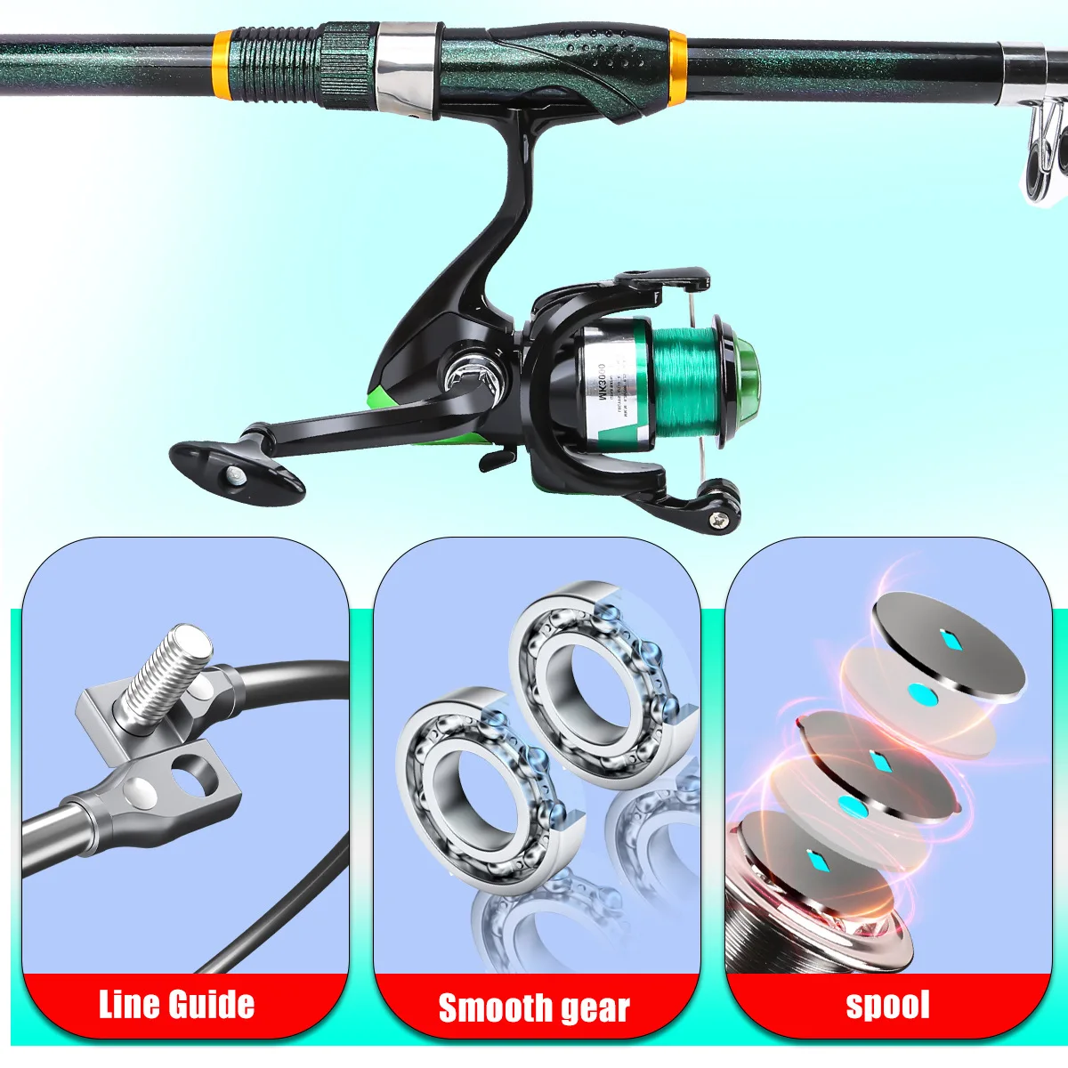 Caña telescópica con carrete para pesca en agua salada de fibra vidrio - imagen 5