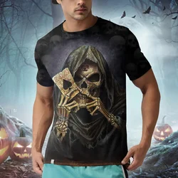 Reaper Card Skull Pattern Halloween 3D completamente estampado camiseta de moda para hombre verano Unisex pantalón corto Casual camiseta de manga TX308