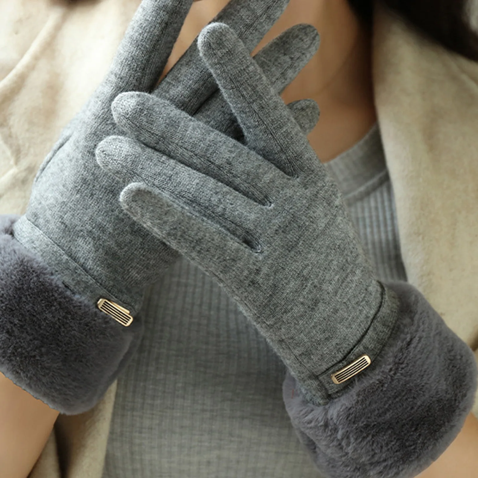 Guantes de ciclismo de invierno para mujer, manoplas gruesas con dedos completos, cómodas y gruesas para pantalla táctil, guantes de viaje para acampar y ciclismo - imagen 4