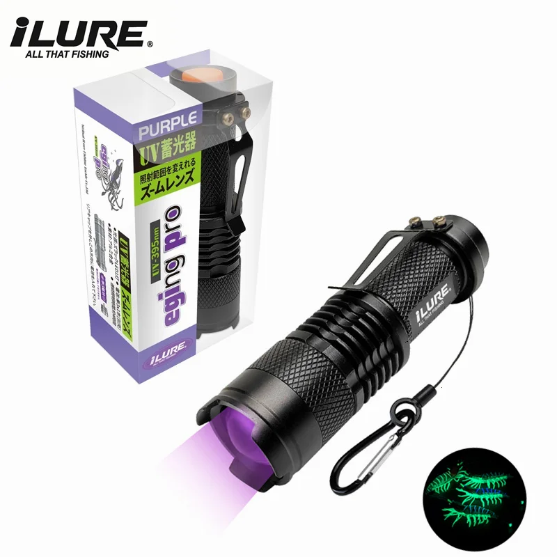 Mini linterna UV de 395nm, señuelo de pesca ultravioleta, anzuelo de calamar, suplemento de cebo duro, herramientas de detección fluorescente de luz