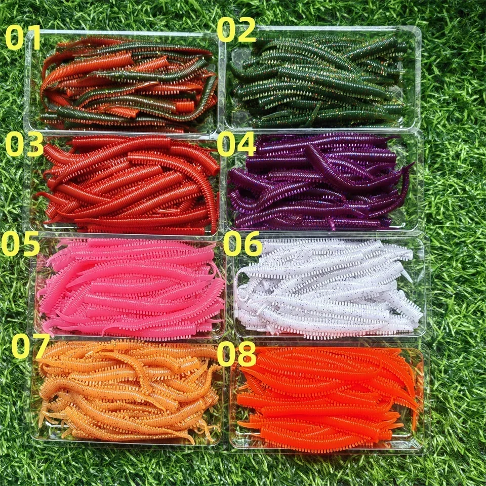 Swolfy 30 Uds TPR 75mm 0,8g pesca en agua salada señuelo de lombriz color rojo simulación cebo suave pesca en el mar cebo de insectos - imagen 2