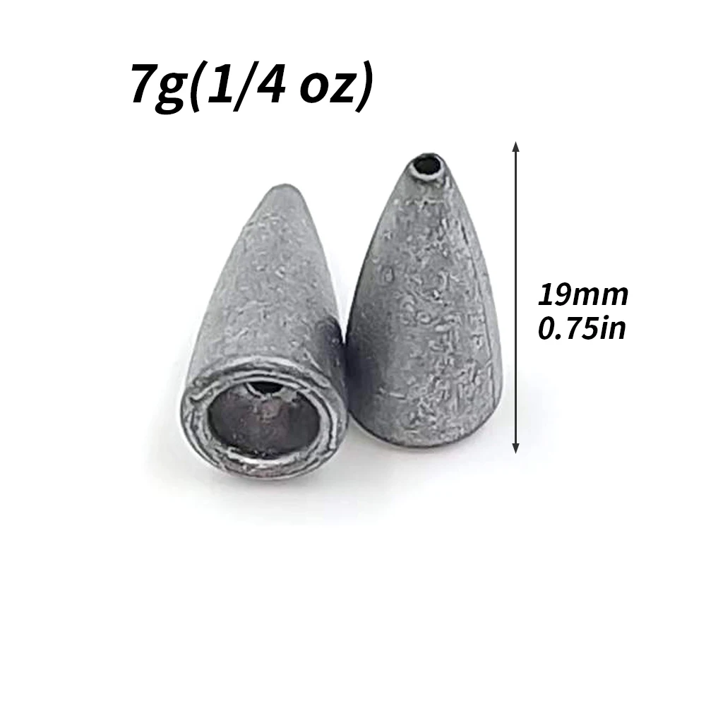 7g (1/4 oz) Peso de pesca con dimensiones 19 mm x 0