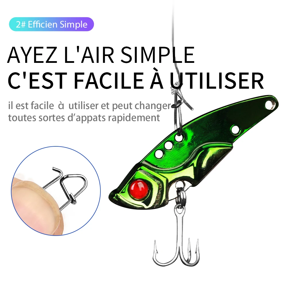 FISH KING-conector de pesca de acero inoxidable, cierre de Clip rápido, anillos giratorios sólidos, broches de seguridad, herramienta de gancho de pesca, 100 Uds. - imagen 5
