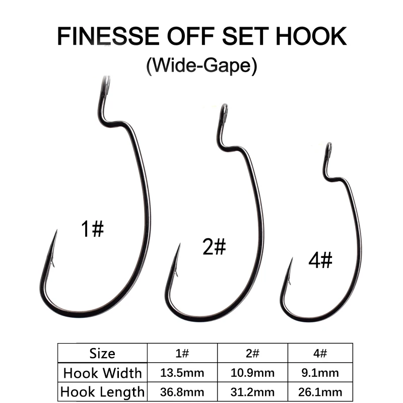 Cast & Catch-anzuelos de pesca de una sola púa, anzuelos Wacky Wide Gape Finesse Off Set, gancho de tiro de gota para cebos de plástico suave, señuelo de lubina, 10 piezas - imagen 5