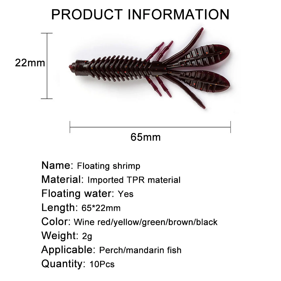 WALK FISH-Cebo flotante para Pesca de camarones, cebo de plástico suave Artificial elástico, 10 unids/lote, 65mm/2g - imagen 4