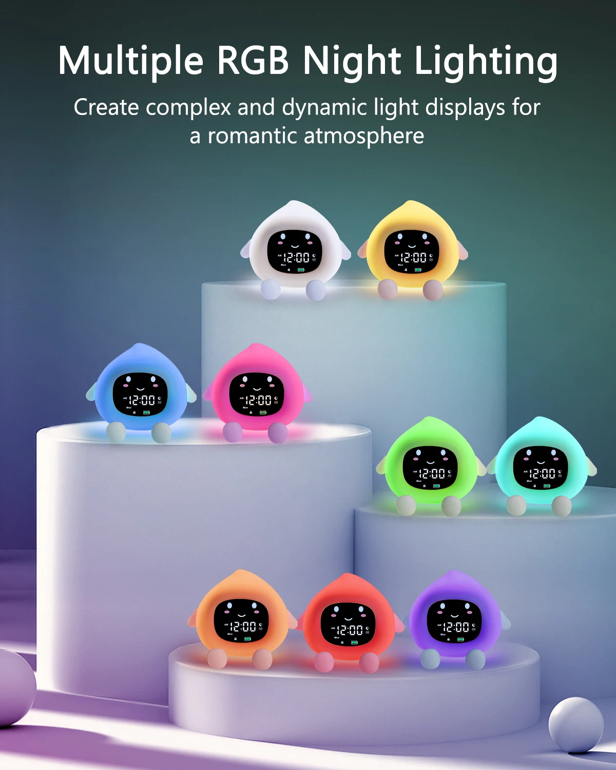 ORIA Reloj despertador infantil recargable con luz nocturna 9 colores - imagen 3