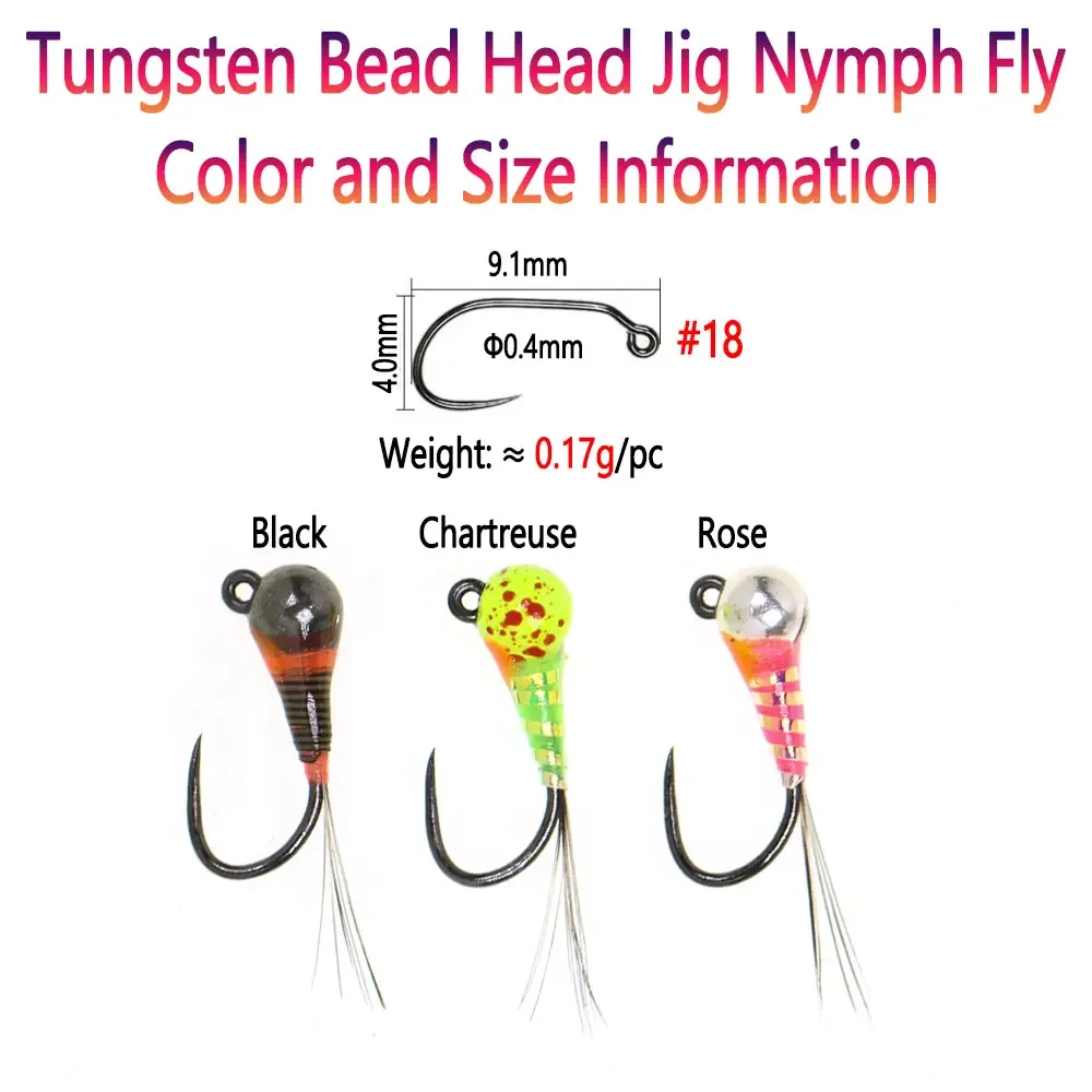 Bimoo 3PCS # 18 cabeza de cuentas de tungsteno plantilla sin púas Ninfa mosca cuerpo epoxi luminoso hundimiento rápido húmedo Euro Ninfa mosca trucha Señuelos de pesca - imagen 4