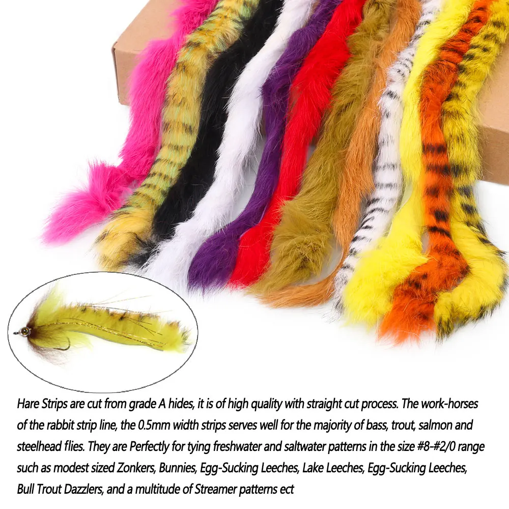 Bimoo, 2 uds., 5mm de ancho, corte recto, piel de conejo, tiras Zonker de liebre, Material de atado de moscas para Streamer, señuelos de pesca de trucha Steelhead - imagen 3