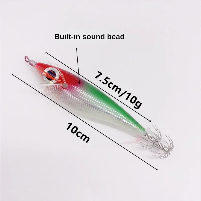 Plantilla de calamar luminosa para pesca, señuelo tipo Gamba de madera, 7,5 cm, 10g, cebo Artificial, señuelo de pulpo con cuentas de sonido, cebos para camarones y sepia, 1 Uds. - imagen 3